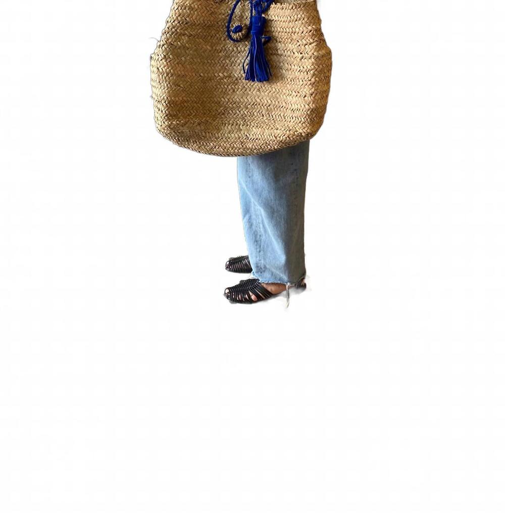 NEW PANIER DES SENS straw tote bag with leather straps in blue